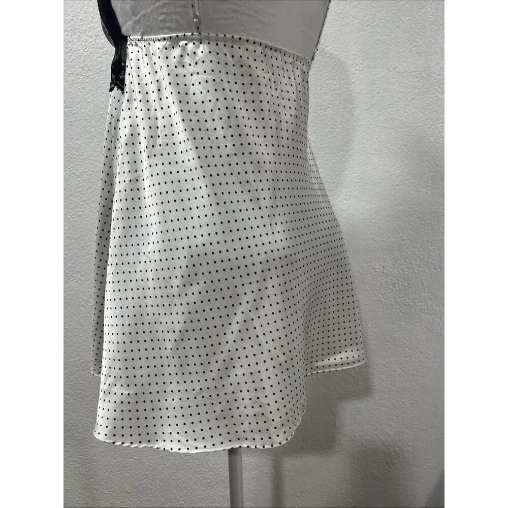 Vtg VICTORIA’S SECRET White Polka Dot  Satin Babydoll Cami Top Fairy Y2k 2000s M - Picture 7 of 12